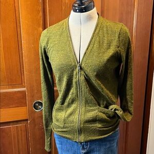 J. Crew Moss Green Zip-Up Sweater